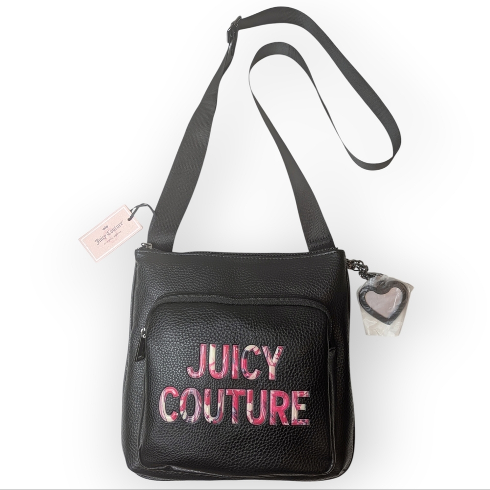 Juicy Couture All Nighter Black Vegan Leather Adjustable Strap Crossbody Bag NWT - Picture 4 of 17